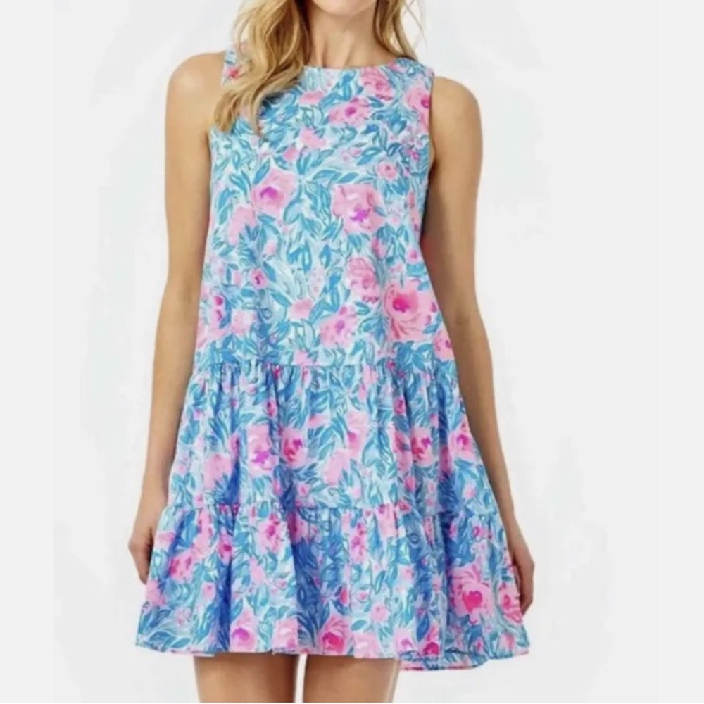 NWT Lilly Pulitzer Trina Swing Dress Bondi Blue My Little Peony Pink